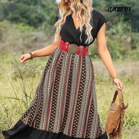 Women's Boho Disc Belt Wide Western Leather Belt Vintage Concho Waist Belts Red - Picture 5 of 6